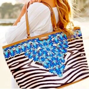 Stella & Dot Capri Jeweled Zebra Tote Bag